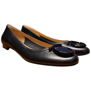 SALVATORE FERRAGAMO Ena Women 9/9.5 Black Leather Comfort Flats Italy *READ